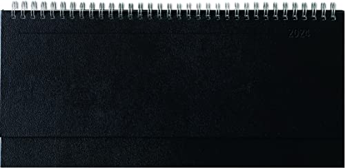Tisch-Querkalender Balacron schwarz 2024 - Büro-Planer 29,7x13,5 cm - mit Registerschnitt - Tisch-Kalender - verlängerte Rückwand - 1 Woche 2 Seiten von Alpha Edition