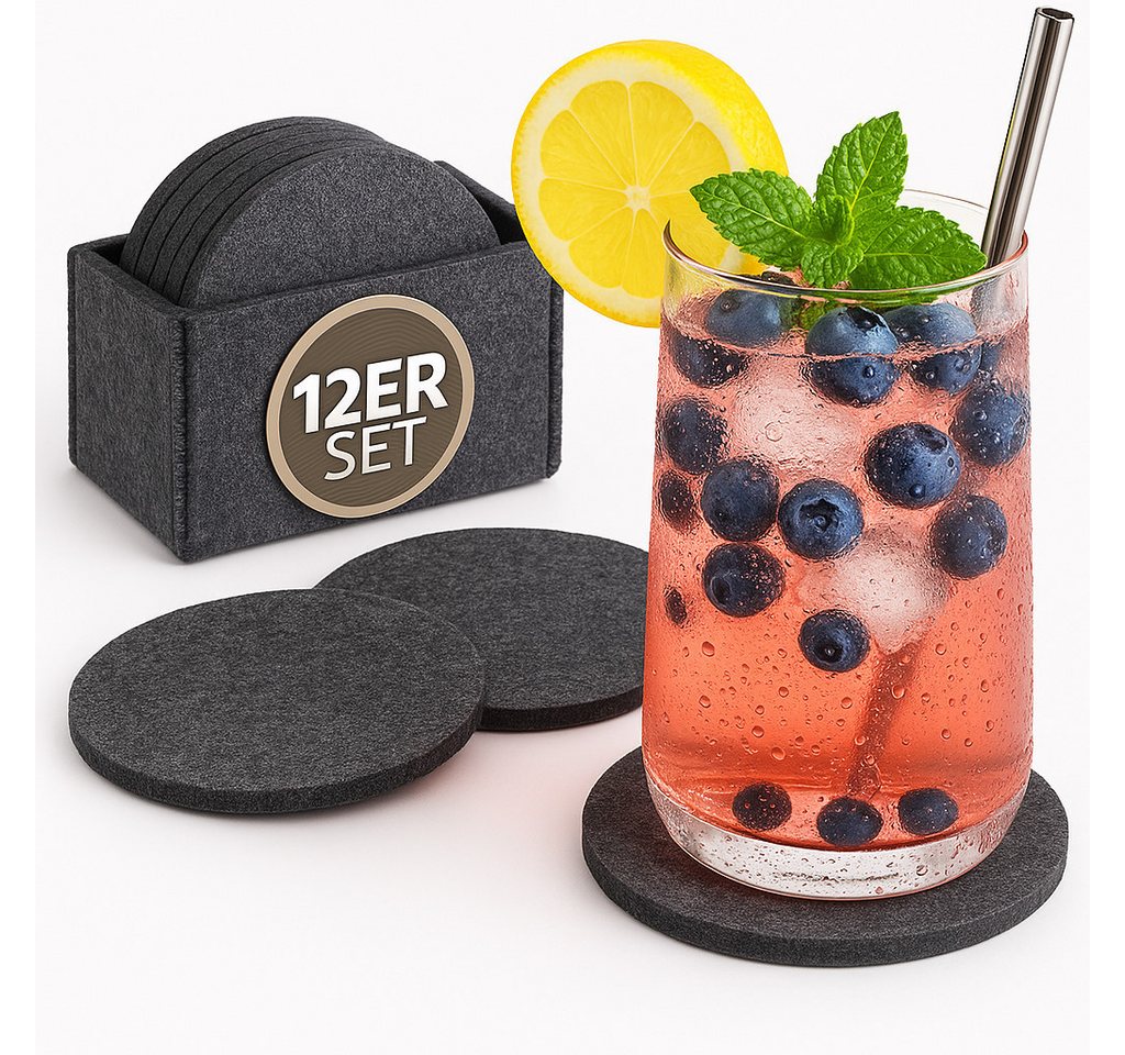 Alpha Electronics Glasuntersetzer Filz-Untersetzer, Zubehör für Wohnzimmertisch, Couchtisch, Küchenablage uvm., Sparset, 12-tlg., Pflegeleicht, strapazierfähig von Alpha Electronics