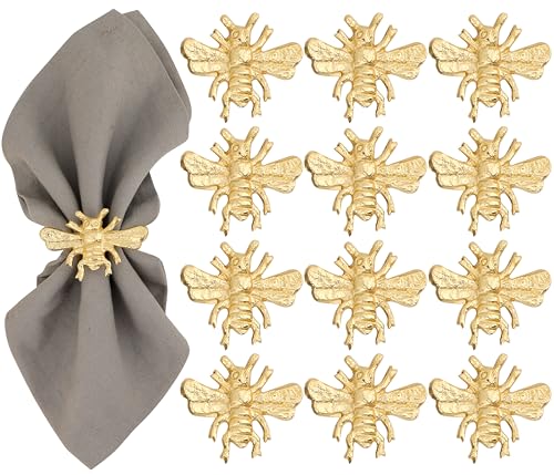 Gold Bee Serviettenringe Set von 12 – leichte Metall-Serviettenhalter für Hochzeiten, Partys, Feiertage & elegante Esstischdekoration – stilvolles Gold-Finish – ALPHA Living HOME von Alpha Living Home