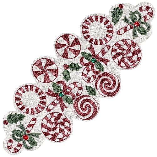 Alpha Living Home Weihnachtstischläufer 33x91,4 cm Candy Perlen Tischläufer Tischmatten für Küchentisch Home Decor Matte für Ernte, Hochzeit, Party Dekoration Rot/Grün/Weiß von Alpha Living Home