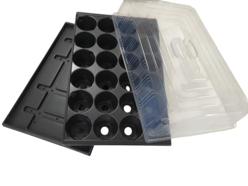 Quickpot Stabile Anzuchtsplatte mit 24 Pflanzlöchern + Untersetzer + Abdeckhaube Deckel Abdeckung Schutzhaube QP-24R von Alpha Thermotec