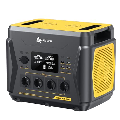 AlphaESS Tragbare Powerstation BlackBee2000 Plus, 2203 Wh Mobiler Stromspeicher mit 4 x 2200 W AC Ausgängen (3300 W Peak), 2 x 100 W Type-C, Riesen Powerbank für Outdoor Camping, Solar Generator von AlphaESS