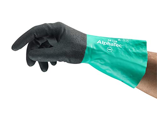 Ansell AlphaTec 58-128 Chemikalien-Arbeitshandschuhe, Erhöhte Fingerbeweglichkeit mit Leichtem Chemikalienschutz, Ergonomie-Zertifikat, Grip Technology, Größe 2XL (12 Paar) von Ansell