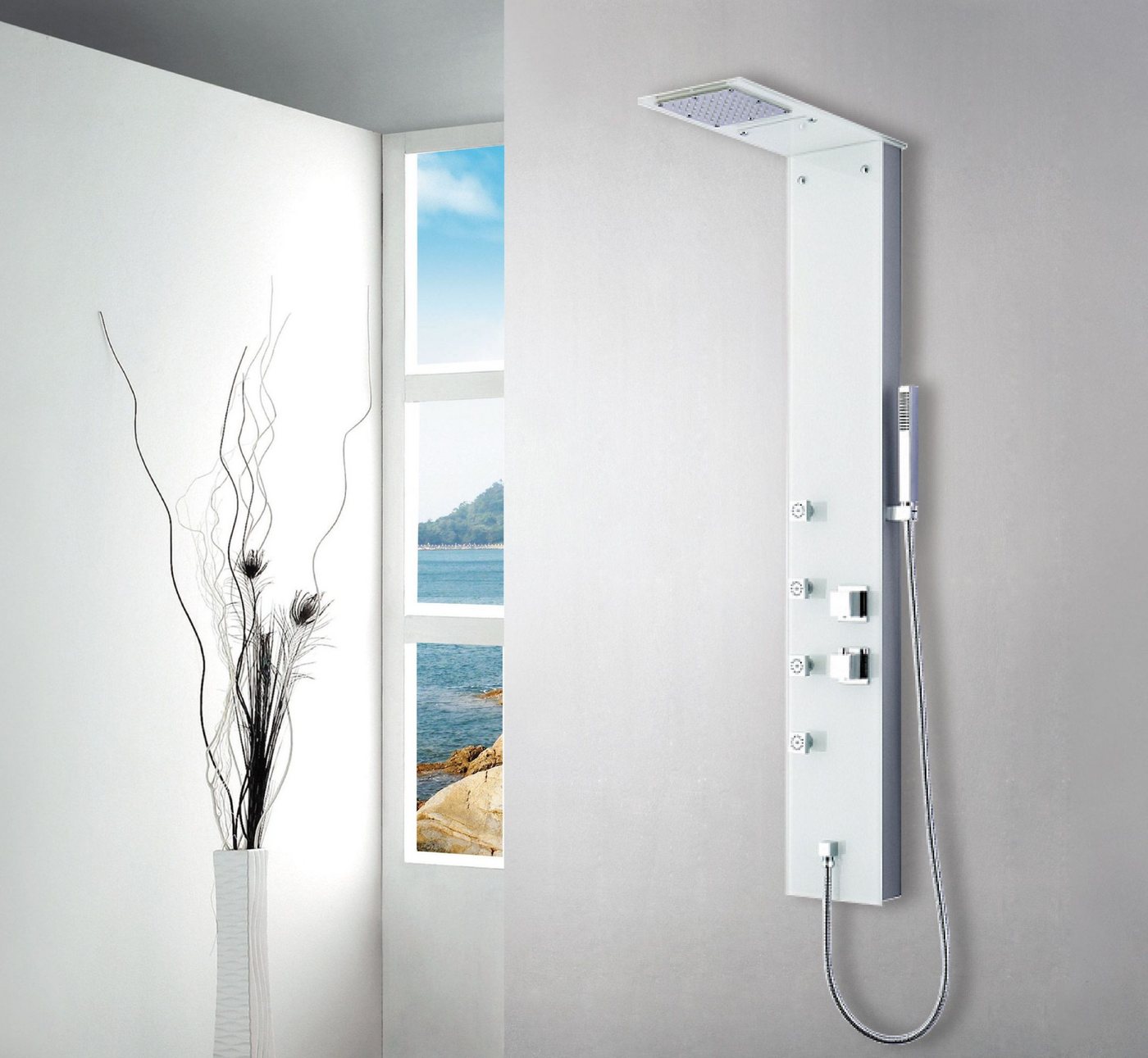 Alphabad Duschbrause Weißglas Duschpaneel GIORNO von Alphabad