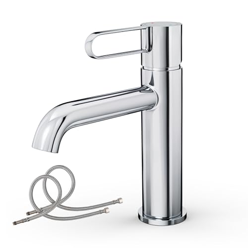 Alphabath Bad Wasserhahn Waschtischarmatur Messinggehäuse Waschbecken mit Keramikkartusche Einhebelmischer Chrom Badarmatur für Badezimmer mit Ungiftiger EPDM-Innenschlauch von Alphabath