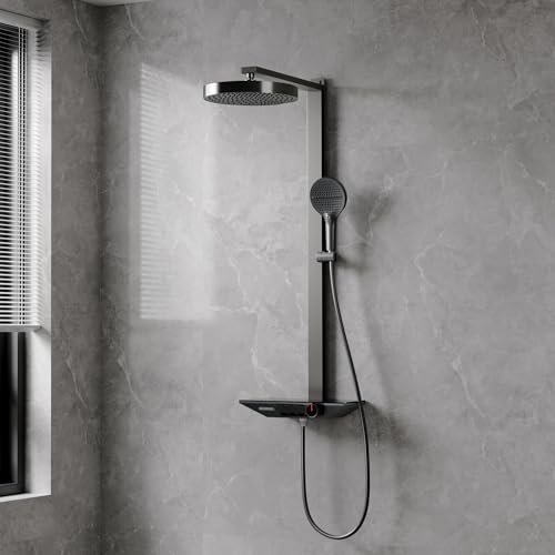 Alphabath Duscharmatur Komplettset Duschsystem mit Thermostat und Eingegossene Glasregale Duschset mit 30 cm Regendusche Duschkopf Regendusche mit Armatur, Grau von Alphabath