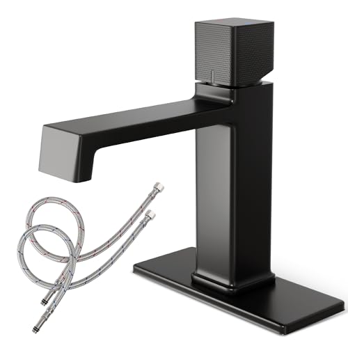 Alphabath Moderner Einloch-Badezimmer-Wasserhahn, 18,8 cm, mattschwarz, Luxus-Waschbeckenarmatur mit massivem Messingkörper, fleckenfreie Oberfläche und Spritzschutz, 1 oder 3 Löcher, geometrisches Alphabath Moderner Einloch-Badezimmer-Wasserhahn, 18,8 cm, mattschwarz, Luxus-Waschbeckenarmatur mit massivem Messingkörper, fleckenfreie Oberfläche und Spritzschutz, 1 oder 3 Löcher, geometrisches von Alphabath