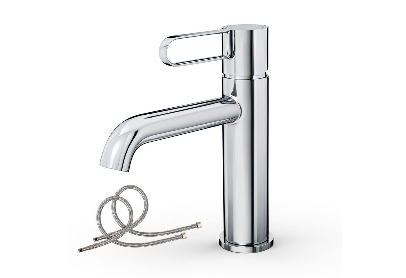 Alphabath Waschtischarmatur (Set, Bad Wasserhahn mit einem 3/8"-Zoll-Kompressionsschläuche) Messinggehäuse Keramikkartusche Einhebelmischer Chrom Badarmatur von Alphabath