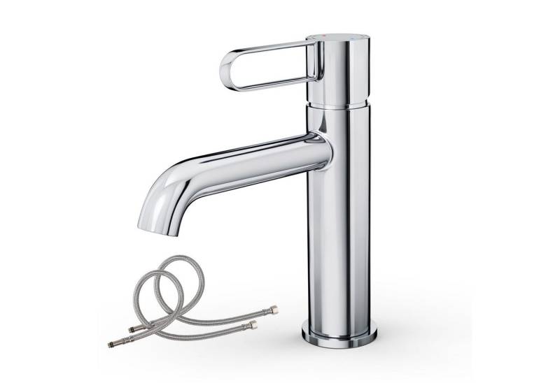 Alphabath Waschtischarmatur (Set, Bad Wasserhahn mit einem 3/8"-Zoll-Kompressionsschläuche) Messinggehäuse Keramikkartusche Einhebelmischer Chrom Badarmatur von Alphabath