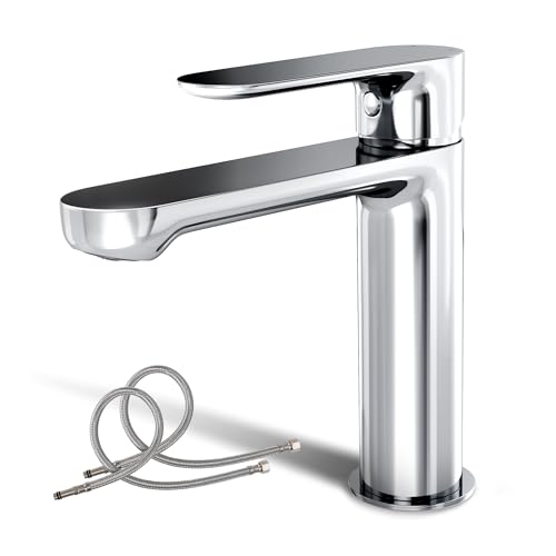 Alphabath Wasserhahn Bad Einhebelmischer Waschbecken mit Keramikkartusche Waschtischarmatur mit Ungiftiger EPDM-Innenschlauch Edelstahl Wasserhahn für Badezimmer von Alphabath