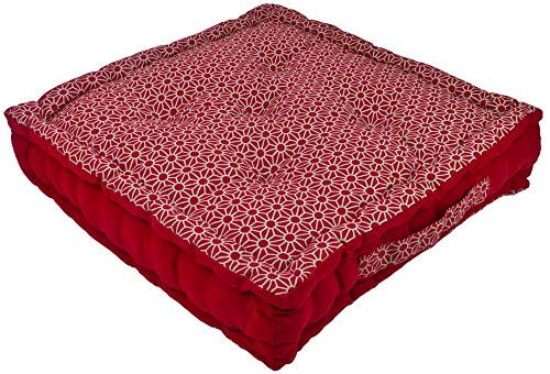 Alphadeco Dickes Bodenkissen Lara 10cm hoch - Stuhlkissen Matratzenkissen Sitzkissen - 45x45x10cm - 100% Baumwolle (Rot/Salsa) von Alphadeco