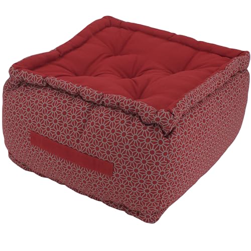 Alphadeco Dickes Bodenkissen Lara - 20-25cm hoch - Pouf - Ottoman - Hocker - 40x40x25cm - 100% Baumwolle (Rot) von Alphadeco