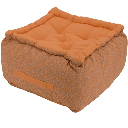 Alphadeco Dickes Bodenkissen Lara - 20-25cm hoch - Pouf - Ottoman - Hocker - 40x40x25cm - 100% Baumwolle (Sunset/Pfirsich) von Alphadeco