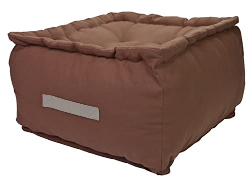 Alphadeco Dickes Bodenkissen Uni - 25cm hoch - mehrere Farben - Pouf - Ottoman - Hocker - 40x40x25cm - 100% Baumwolle (170g/m2) (Taupe / Braun) von Alphadeco