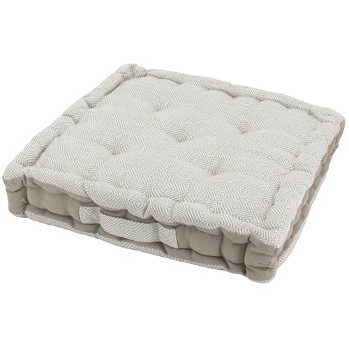 Alphadeco Sitzkissen Raute Webmuster aus 100% Baumwolle (170g/m2) - versch. Größen - Bodenkissen, Stuhlkissen, Sitzerhöhung (40x40x6cm, Beige) von Alphadeco