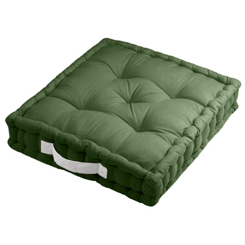 Alphadeco Sitzkissen Uni aus 100% Baumwolle (170g/m2) - 45x45x10cm - Bodenkissen, Stuhlkissen, Sitzerhöhung (Moos/Dunkelgrün) von Alphadeco