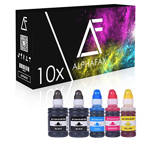 Alphafax 10x Tintenbehälter ersetzt Canon GI50 4X Schwarz je 2X Cyan Magenta Gelb von Alphafax