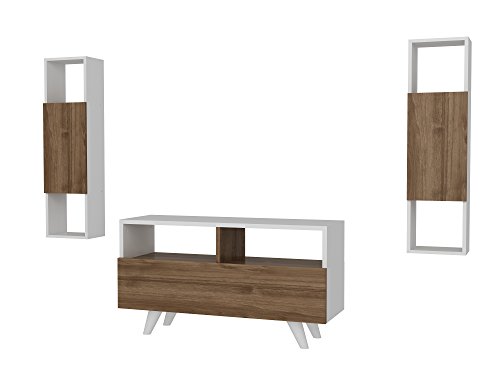 Alphamoebel TV Board Lowboard Fernsehtisch FernsehHängeschrank Sideboard, Fernseh Hängeschrank Tisch für Wohnzimmer I Weiß Walnuss I Novella K344 2451 I 90 x 29,5 x 39 cm von Alphamoebel