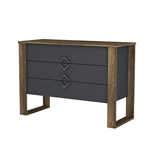 moebel17 4593 Bumerang Kommode Sideboard Schrank Mehrzweckschrank, 3 Schubladen, Holzoptik, Walnuss Anthrazit, matt, viel Stauraum, 110 x 76 x 45 cm von moebel17