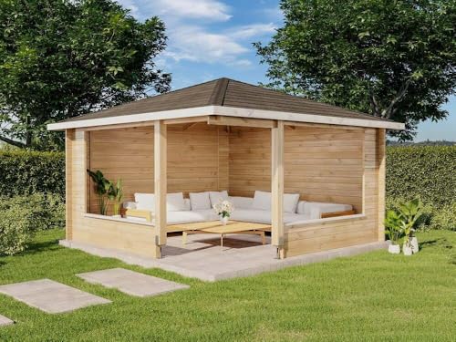 Alpholz 5-Eck Gartenlaube Maik-40 aus Massiv-Holz, Gartenhaus mit 40 mm Wandstärke, Gerätehaus inklusive Montagematerial, Geräteschuppen Größe: 400 x 400 cm, Spitzdach von Alpholz
