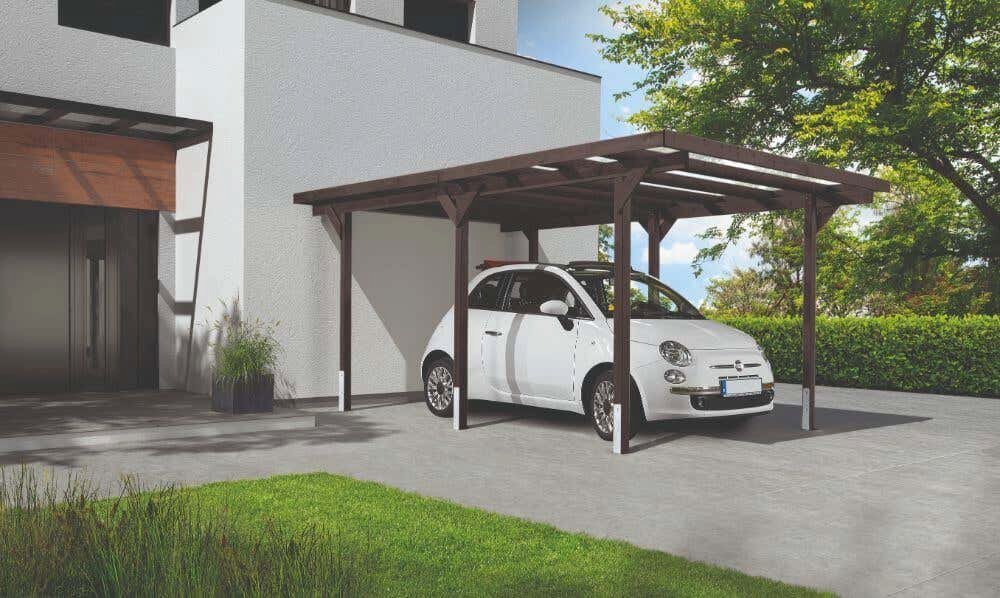 Alpholz Einzelcarport Sizilien, BxT: 300x502 cm, Fichte Anthrazit Grau Lasiert von Alpholz