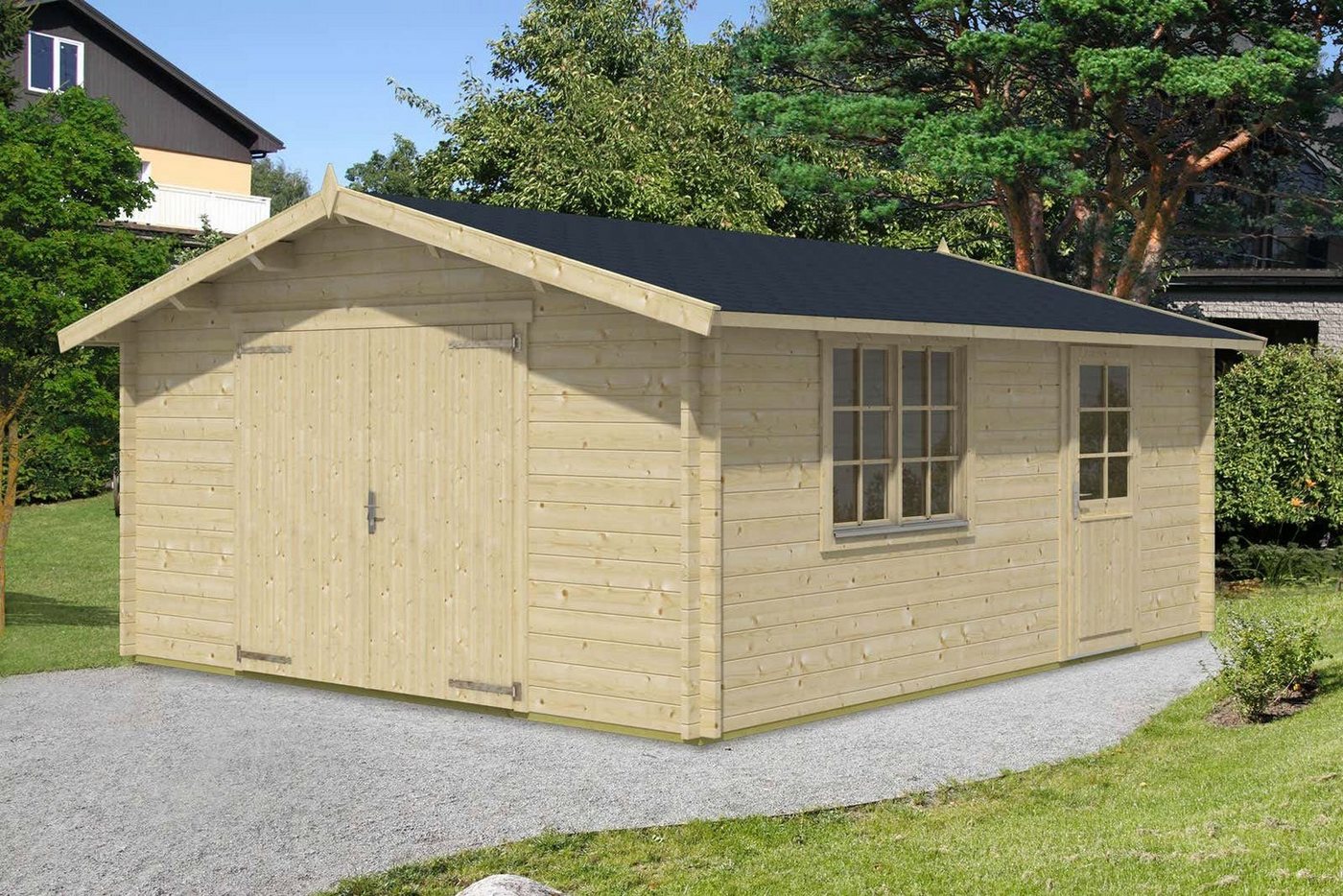 Alpholz Garage Holzgarage B-44 ISO mit 2-flg. Holzgaragentor von Alpholz