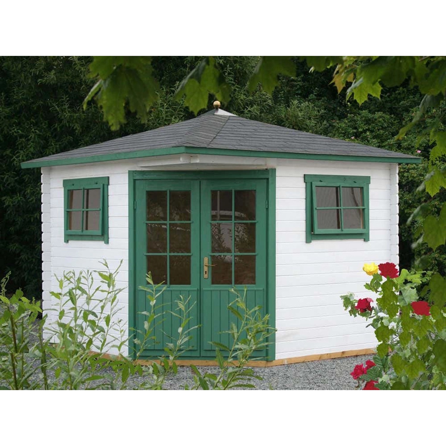 Alpholz Gartenhaus Claudia-28 Spitzdach 325 cm x 325 cm Natur von Alpholz