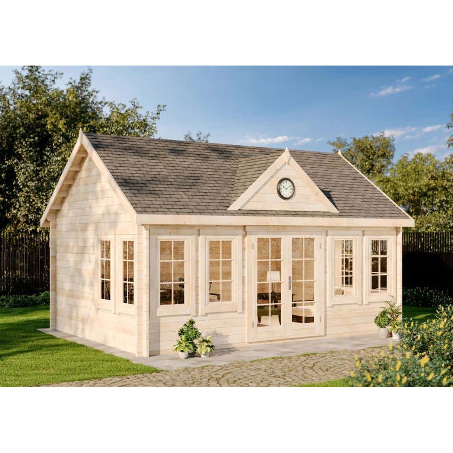 Alpholz Gartenhaus Clockhouse-XL Satteldach 550 cm x 420 cm Braun von Alpholz