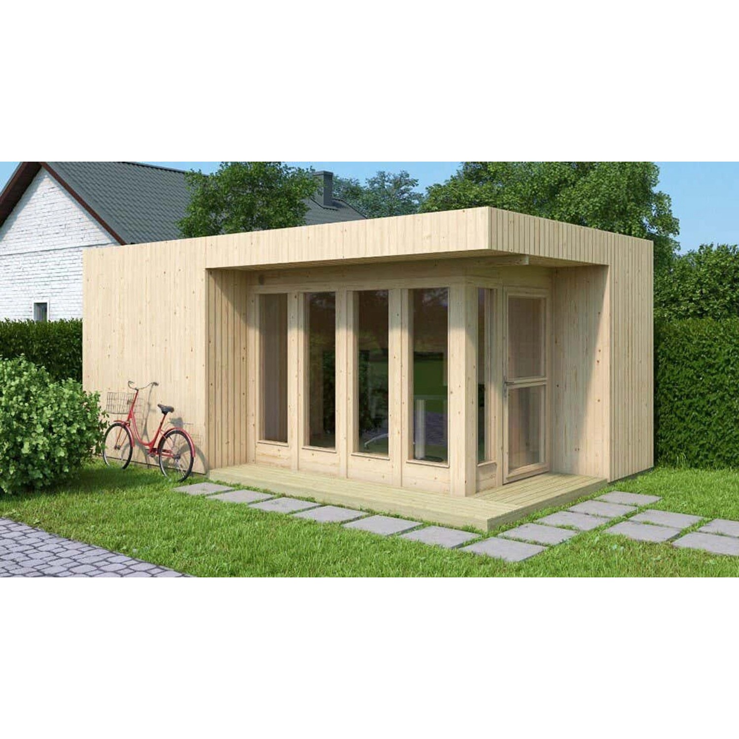 Alpholz Holz-Gartenhaus Home-Office-21 Flachdach 351 cm x 594 cm Hellbraun von Alpholz