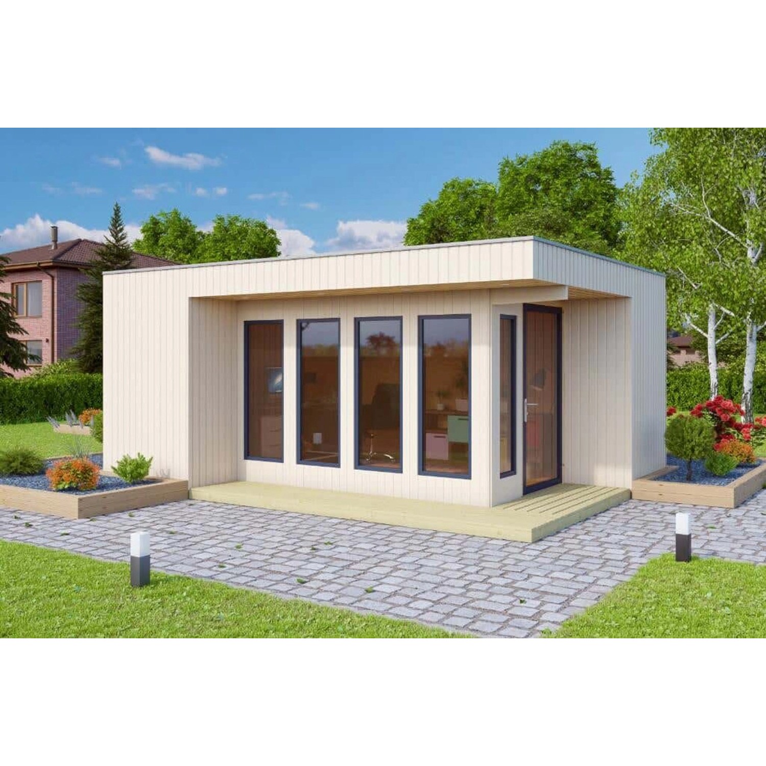 Alpholz Holz-Gartenhaus Home-Office-2 Flachdach 481 cm x 355 cm Hellbraun von Alpholz