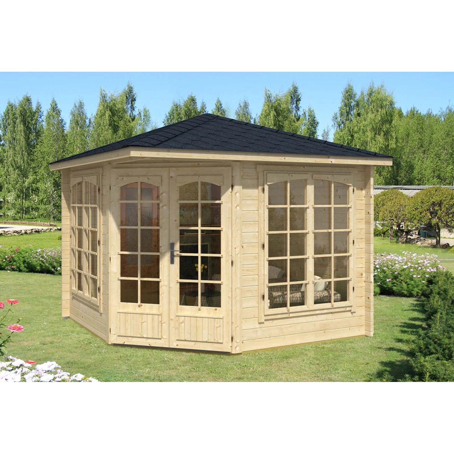 Alpholz Gartenhaus Josephine-40 Spitzdach 325 cm x 325 cm Hellbraun von Alpholz