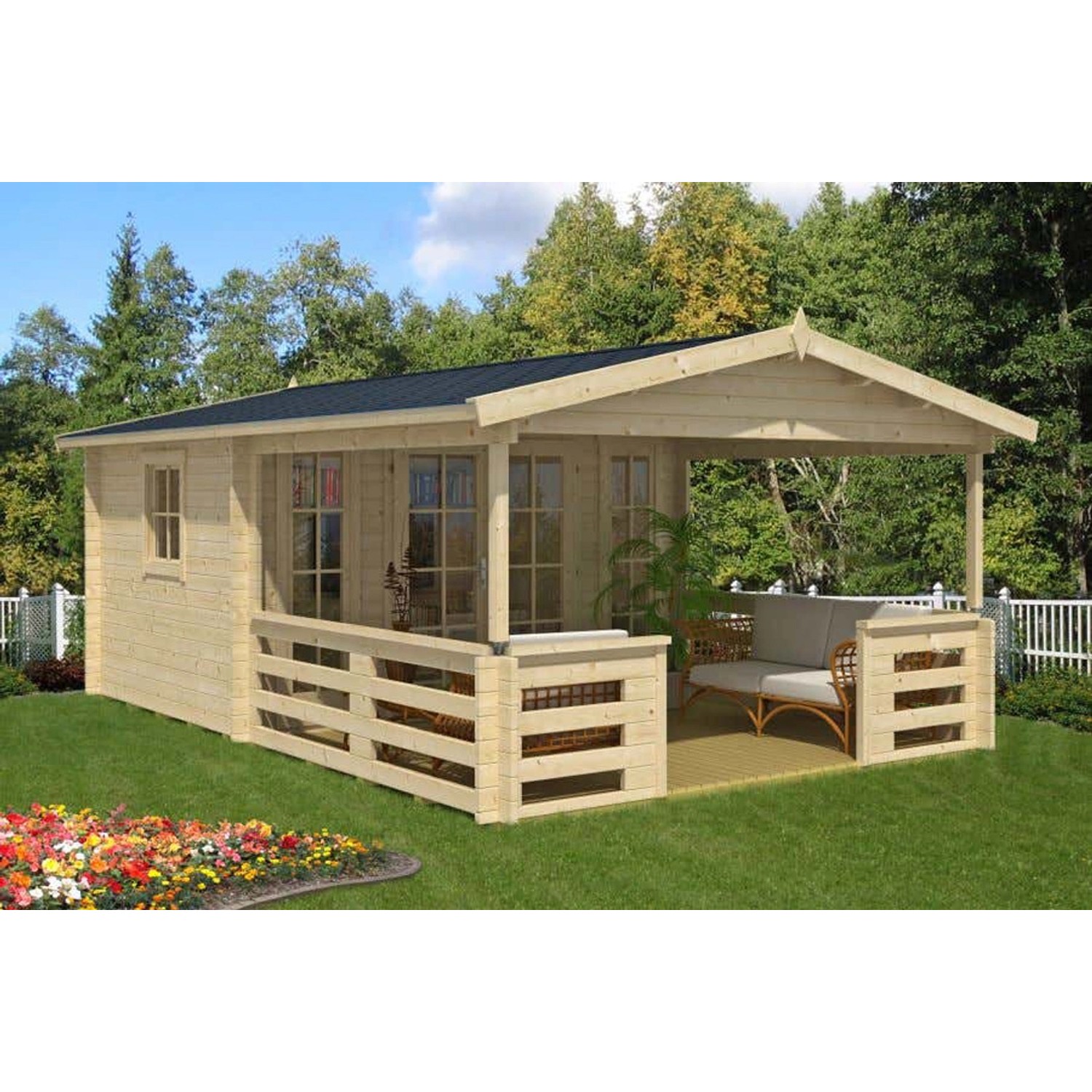 Alpholz Gartenhaus Lappland-40 B Satteldach 400 cm x 594 cm Hellbraun von Alpholz