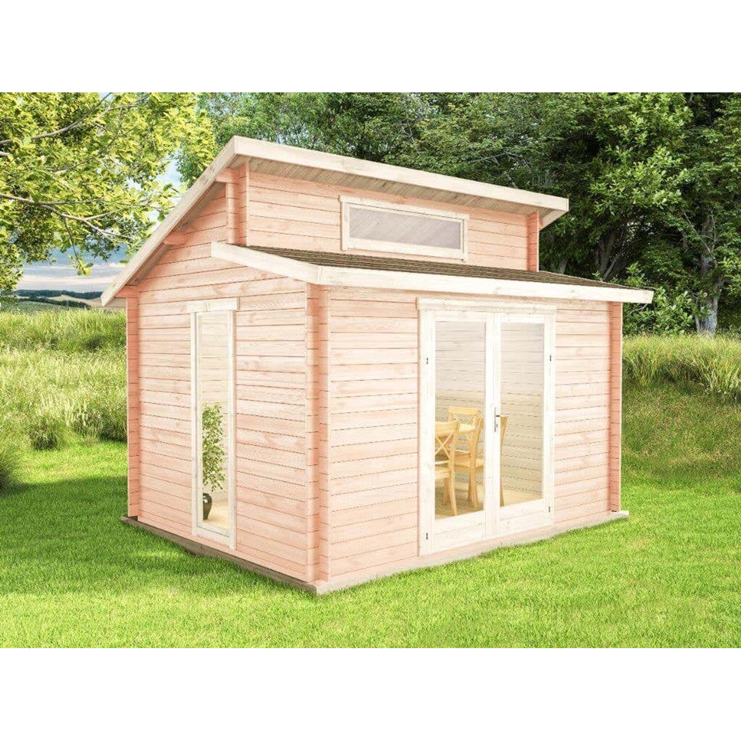 Alpholz Gartenhaus Lausitz Petite Pultdach 400 cm x 300 cm Braun von Alpholz