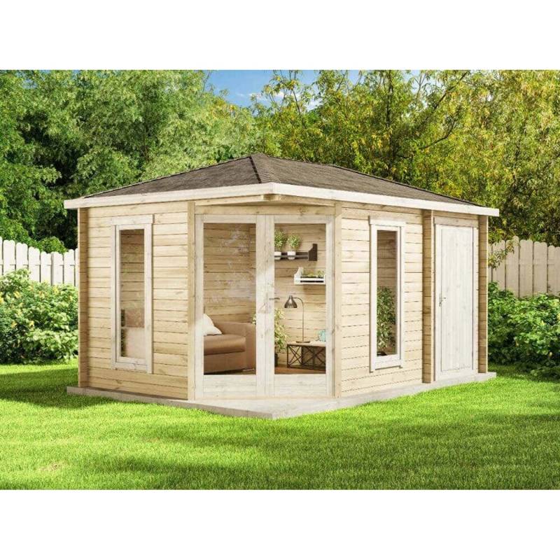 Alpholz Gartenhaus Liwa Compact Walmdach 442 cm x 302 cm Braun von Alpholz