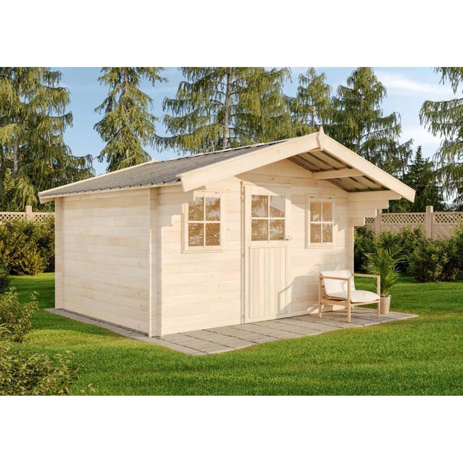 Alpholz Gartenhaus Manitoba Satteldach 405 cm x 391 cm Hellbraun von Alpholz