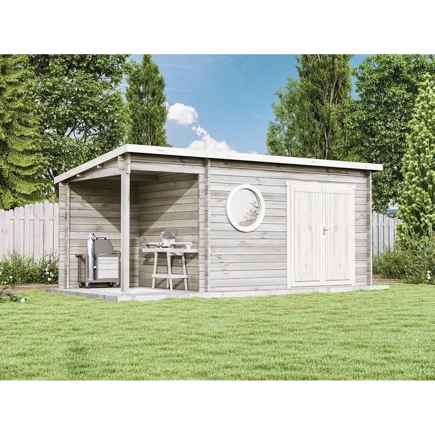 Alpholz Holz-Gartenhaus Maria-Rondo Pultdach Druckimprägniert 530 cm x 275 cm von Alpholz
