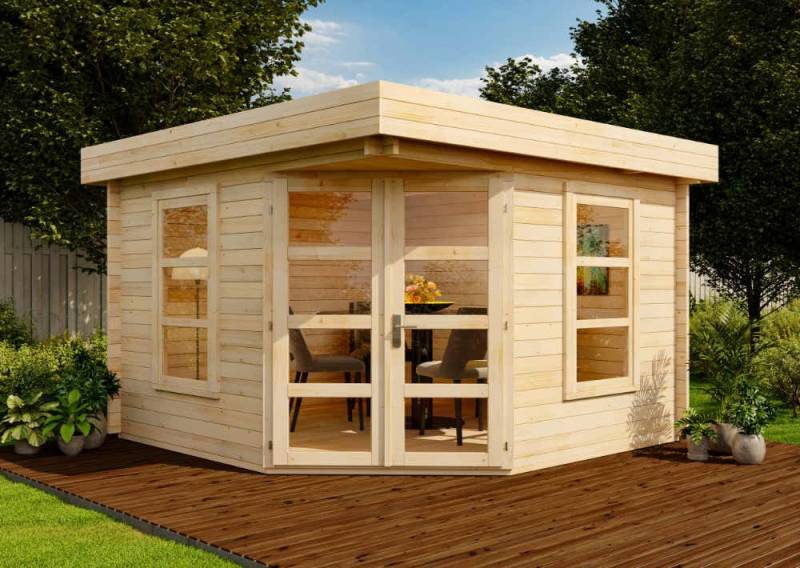 Alpholz Gartenhaus Holz Flachdach Oregon-40, BxT: 390x390 cm, in Naturbelassen mit 40mm Wandstärke von Alpholz