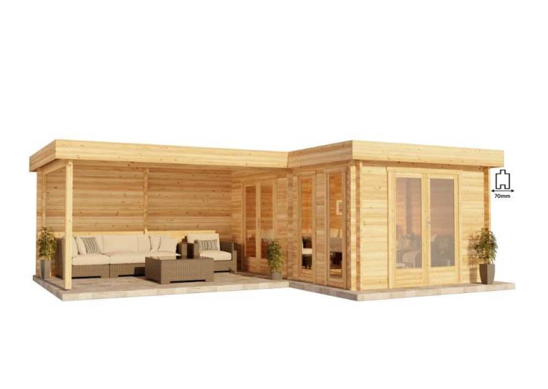 Alpholz Gartenhaus Holz Flachdach Quinta ISO, BxT: 525x727 cm, in Imprägniert (Pinie) mit 70mm Wandstärke von Alpholz