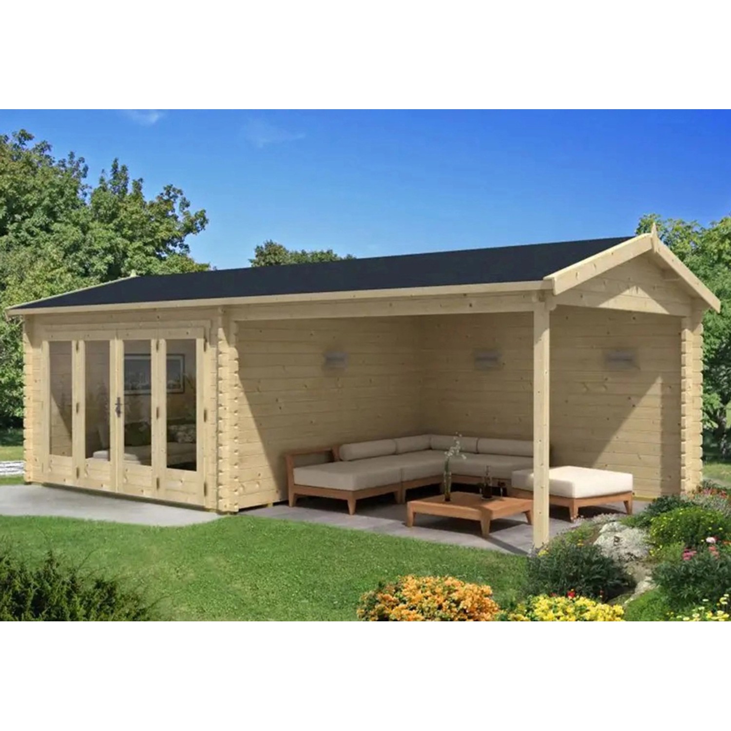Alpholz Gartenhaus Freiburg-44 Natur 755 cm x 399 cm mit Falttür von Alpholz