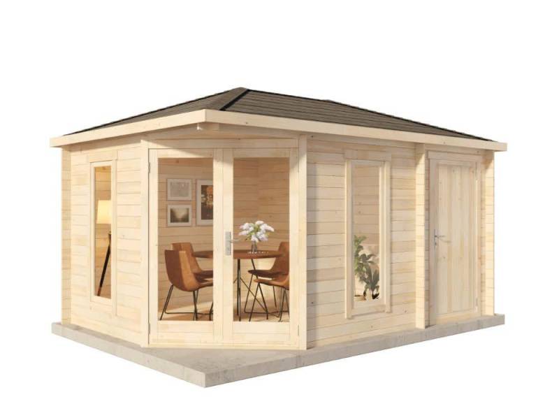 Alpholz Gartenhaus Holz 5-Eck Liwa Compact mit Anbau, BxT: 440x300 cm, in Naturbelassen mit 28mm Wandstärke von Alpholz