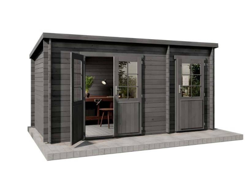 Alpholz Gartenhaus Holz Maria mit Anbau, BxT: 450x279 cm, in Imprägniert (Grau) mit 40mm Wandstärke von Alpholz