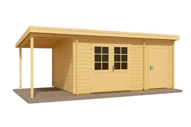 Alpholz Gartenhaus Holz Maria mit Anbau & Schleppdach, BxT: 600x279 cm, in Naturbelassen mit 28mm Wandstärke von Alpholz