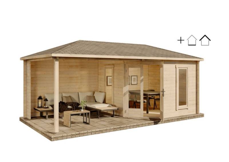 Alpholz Gartenhaus Holz Set - 5-Eck Liwa, BxT: 613,5x316,7 cm, (Set), in Imprägniert (Pinie) Inkl. Fußboden & Dacheindeckung von Alpholz