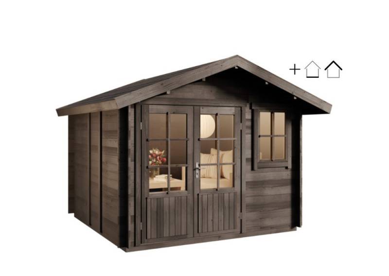 Alpholz Gartenhaus Holz Set - Palermo, BxT: 331x331 cm, (Set), in Imprägniert (Grau) Inkl. Fußboden & Dacheindeckung von Alpholz