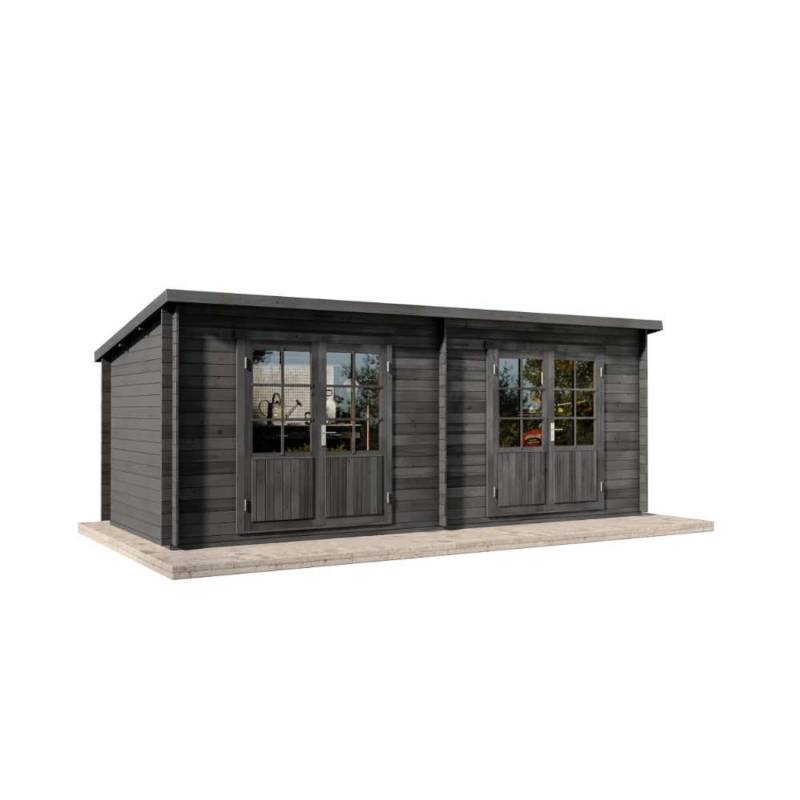Alpholz Gartenhaus Maria Twin 598 x 250 cm aus Holz mit 40 mm Wandstärke in Grau von Alpholz