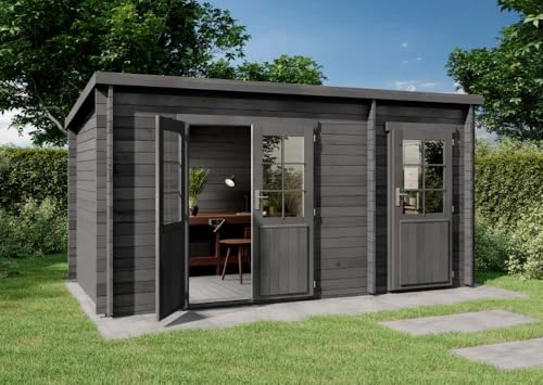 Alpholz Gartenhaus Maria aus Holz in Grau (Imprägniert), 40 mm Wandstärke mit 2 Räumen 450 x 250cm Pultdach von Alpholz
