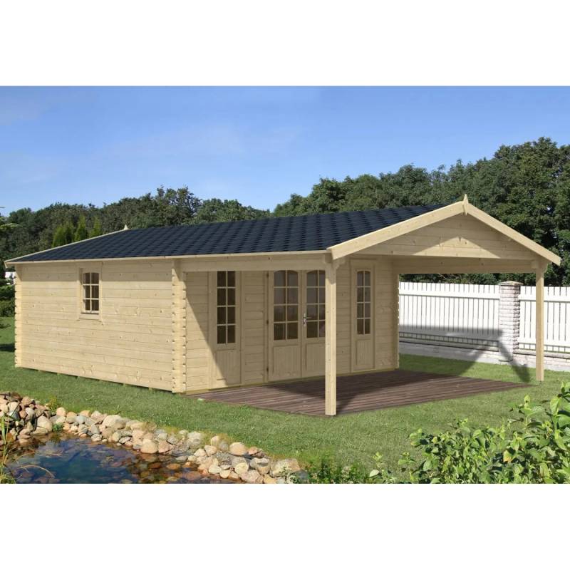 Alpholz Gartenhaus Nyborg-44 Natur 500 cm x 500 cm + 300 cm Schleppdach von Alpholz