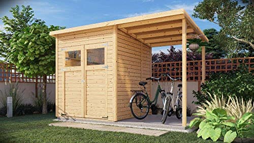 Alpholz Gerätehaus Mollie Plus aus Fichten-Holz, Gartenhaus mit 14 mm Wandstärke, Holzhaus inklusive Montagematerial, Geräteschuppen 335 x 199 cm, Pultdach mit Anbau, Schleppdach von Alpholz