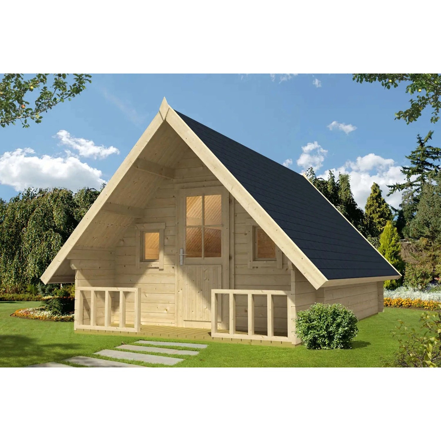 Alpholz Holz-Gartenhaus Campinghouse 44 Satteldach Unbehandelt 305 cm x 550 cm von Alpholz