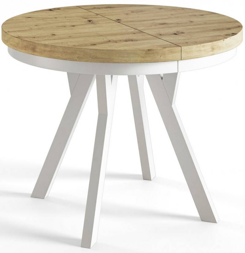 Alpi-Möbel Esstisch Wohnzimmertisch - Ausziehbarer runder Tisch 80-120 cm - Artisan Eiche, Ausziehbar, 1 x Einsatz 50 cm von Alpi-Möbel